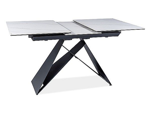 Rozkládací jídelní stůl WEST 120(160)x80x76 bílý efekt mramoru/černý mat